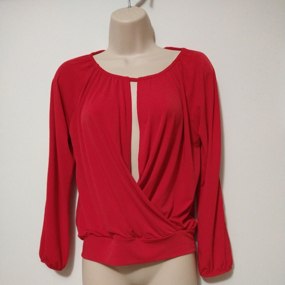 Express Tops - Express Peek-a-boo Blouse with Slit Sleeves